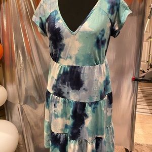 Cute blue, light blue abstract design layered flare dress